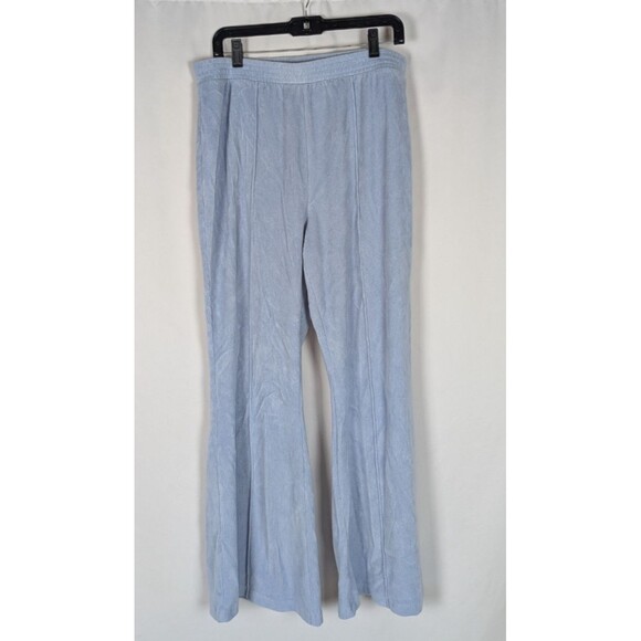 Aerie Pants XL Women's Blue Groove-On Velour High Waisted Flare Pant Ribbed - Picture 2 of 7
